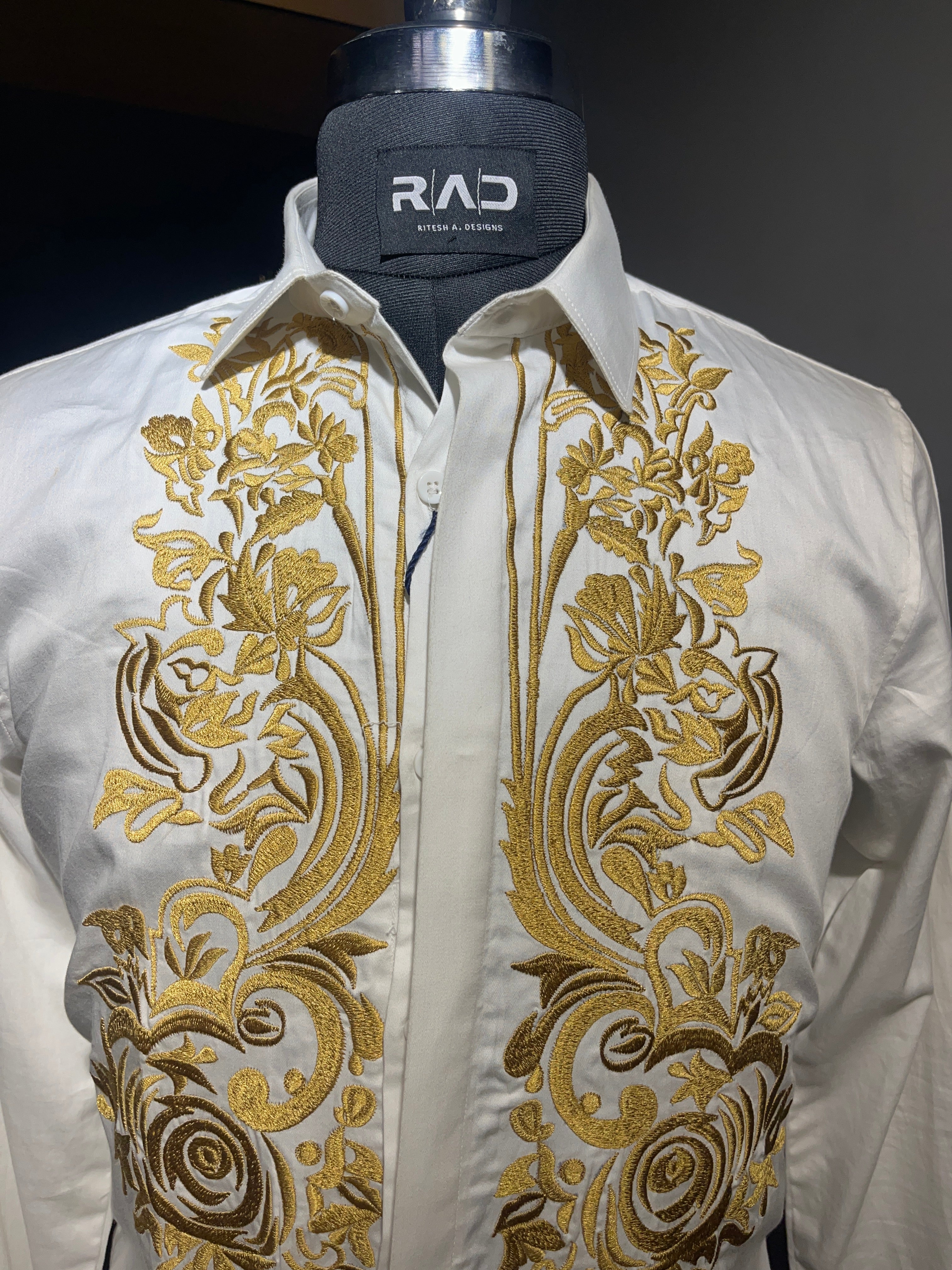White Gold Embroidered Shirt