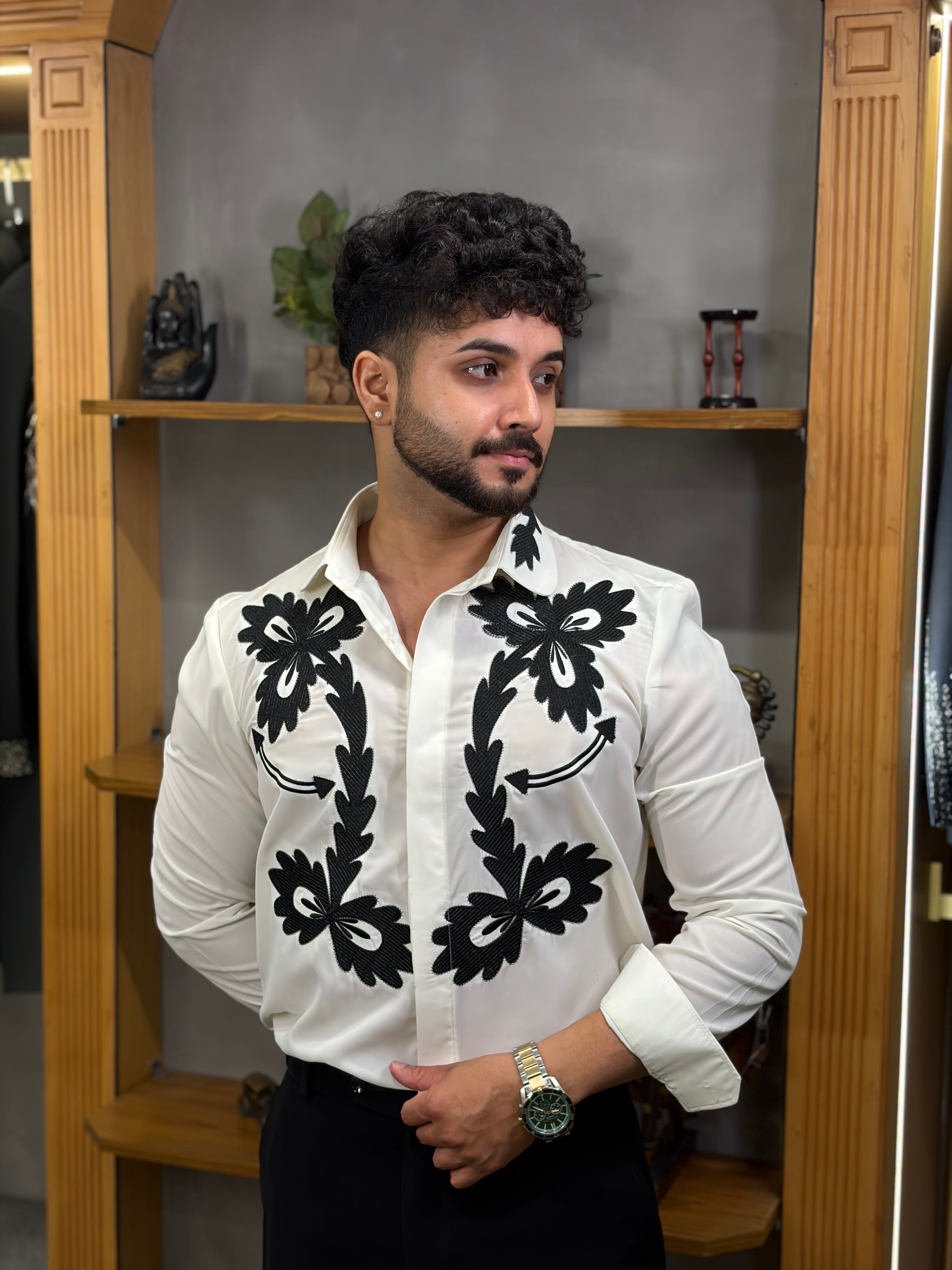 Black Embroidery White Shirt