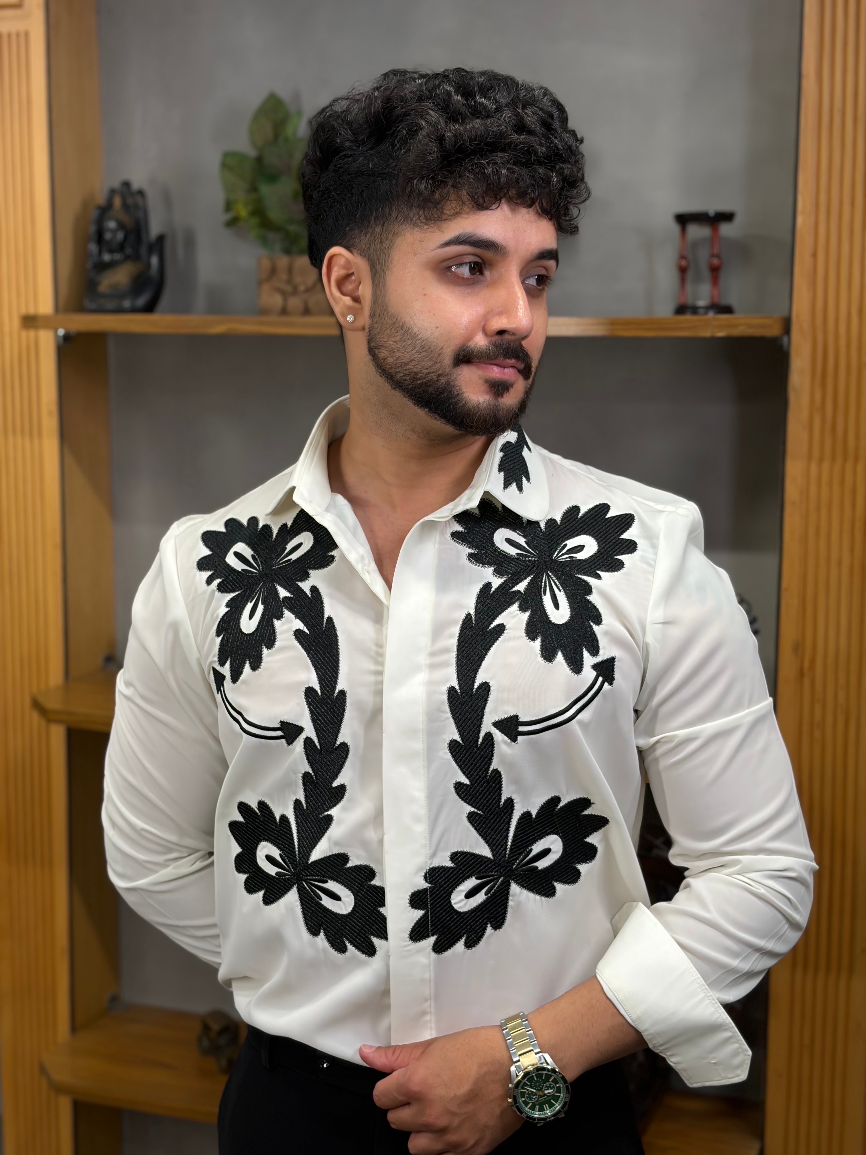 Black Embroidery White Shirt