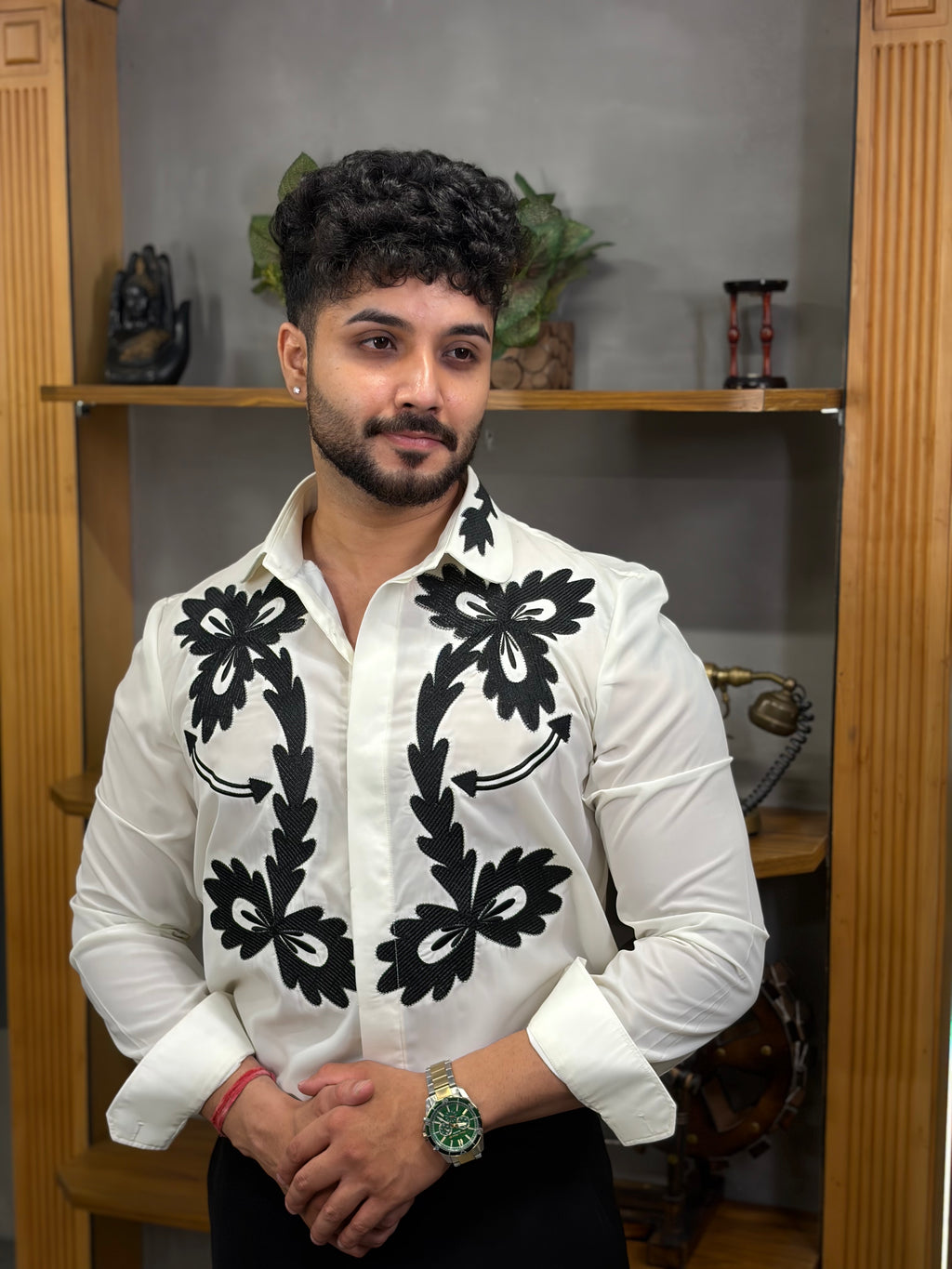 Black Embroidery White Shirt