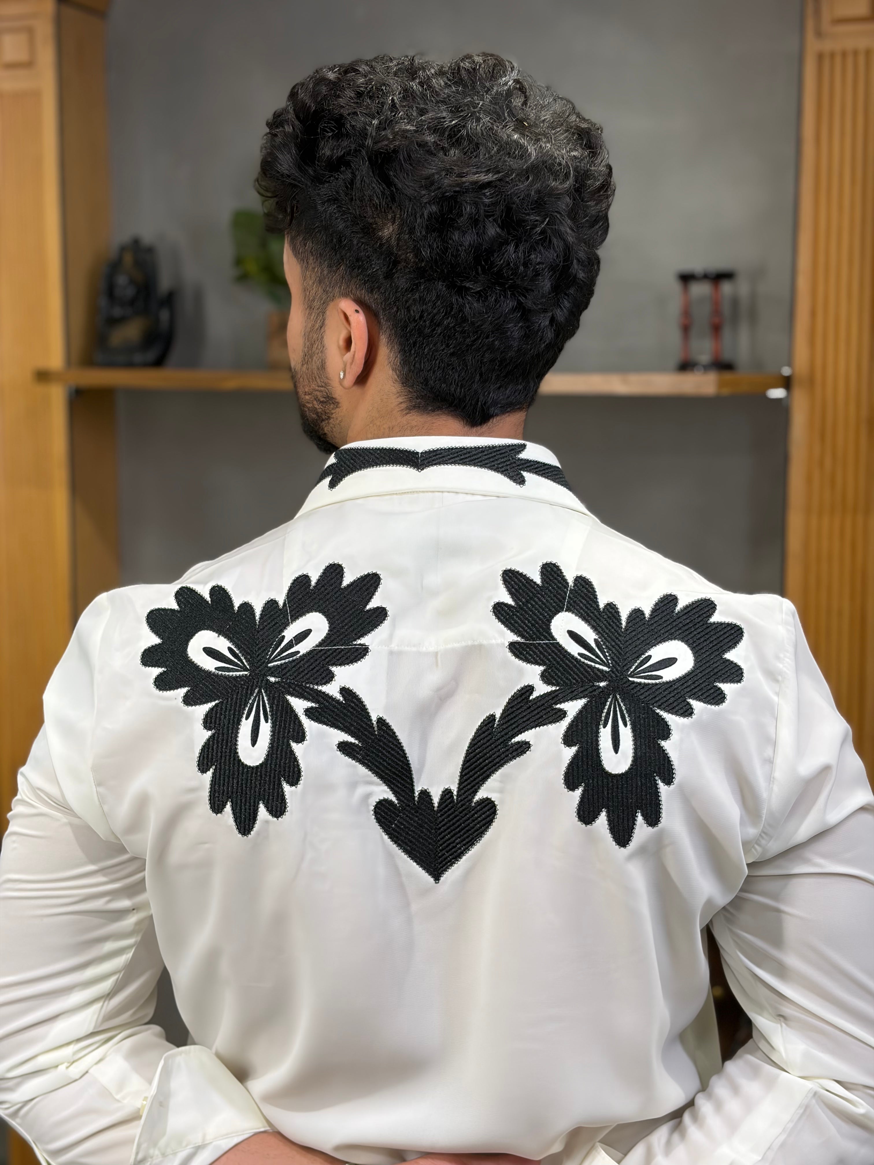Black Embroidery White Shirt
