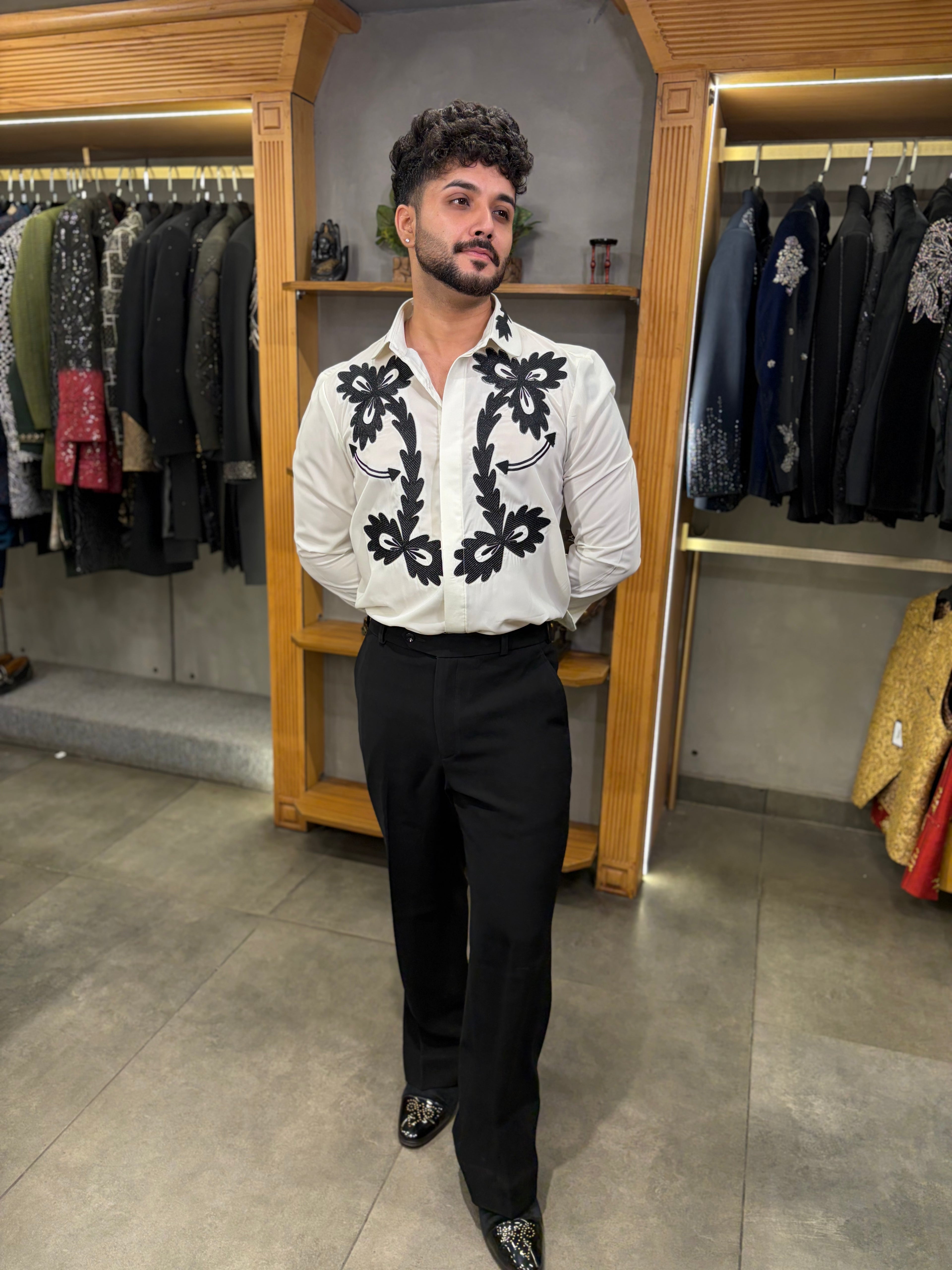 Black Embroidery White Shirt