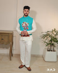 Panshul Garba Turquoise Swag Jacket Set
