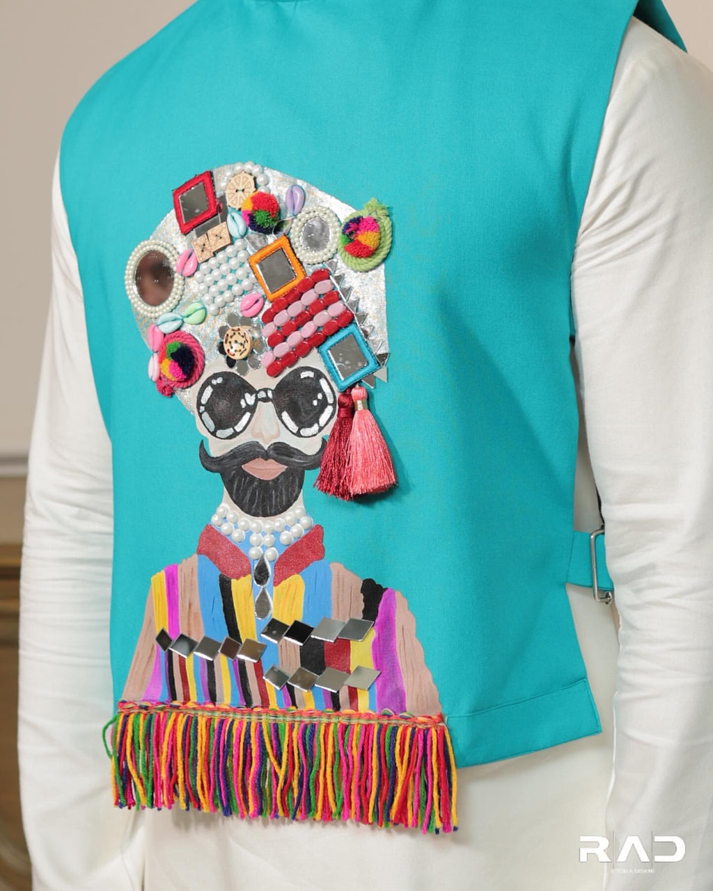Panshul Garba Turquoise Swag Jacket Set