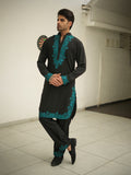 Black Kurta- Blue Embroidered Set