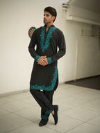 Black Kurta- Blue Embroidered Set
