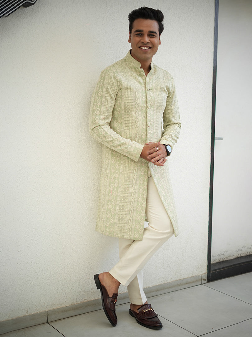 Green Chikankari Kurta Set