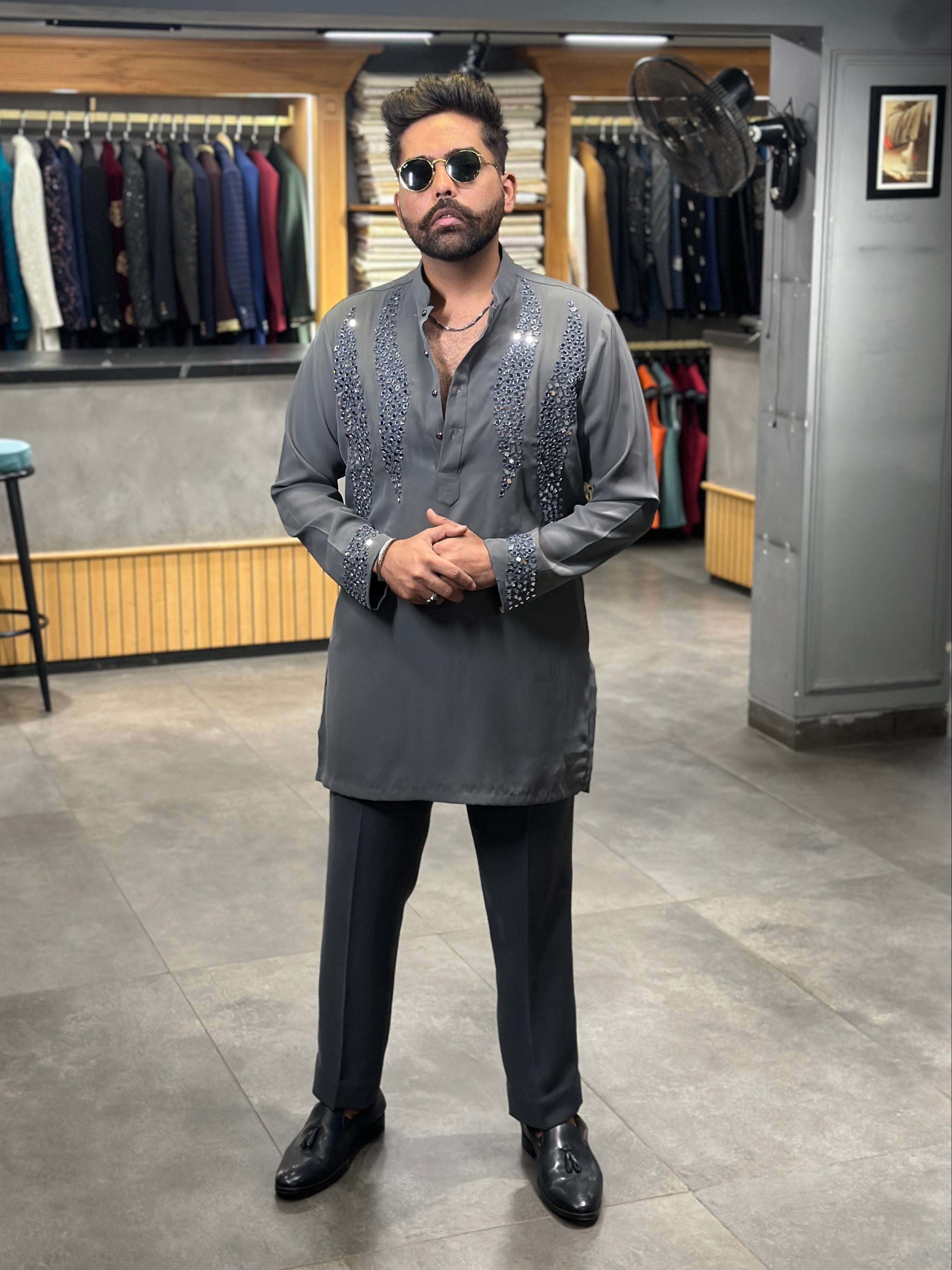 Grey Mirror Kurta