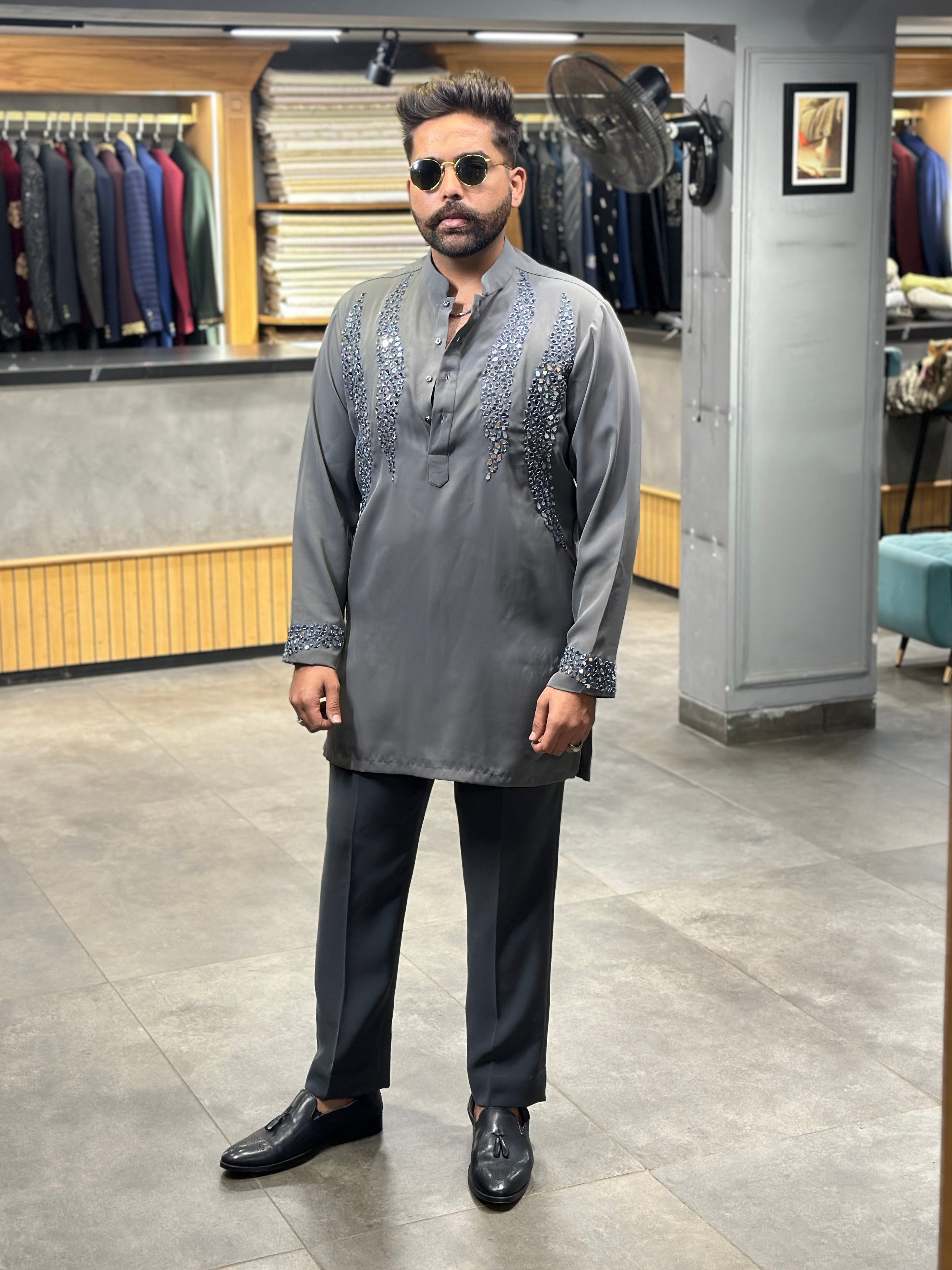 Grey Mirror Kurta