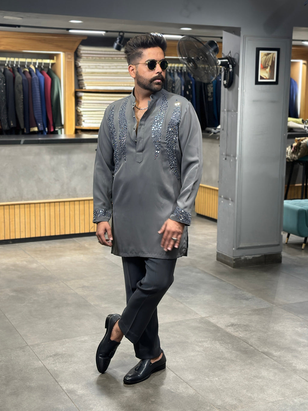 Grey Mirror Kurta