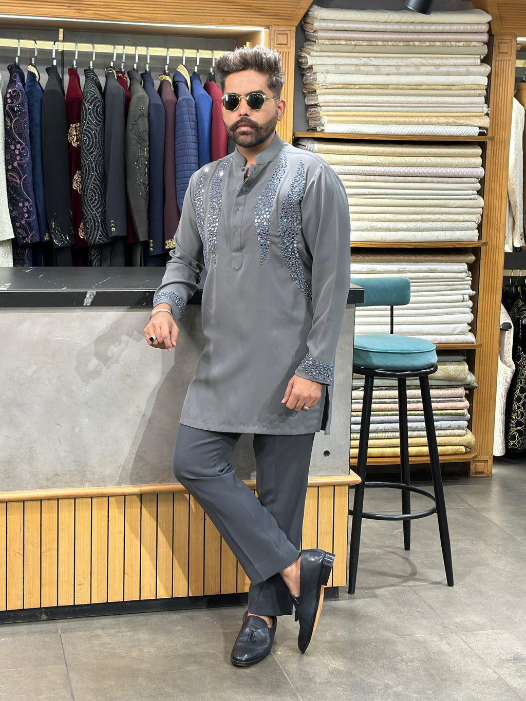 Grey Mirror Kurta