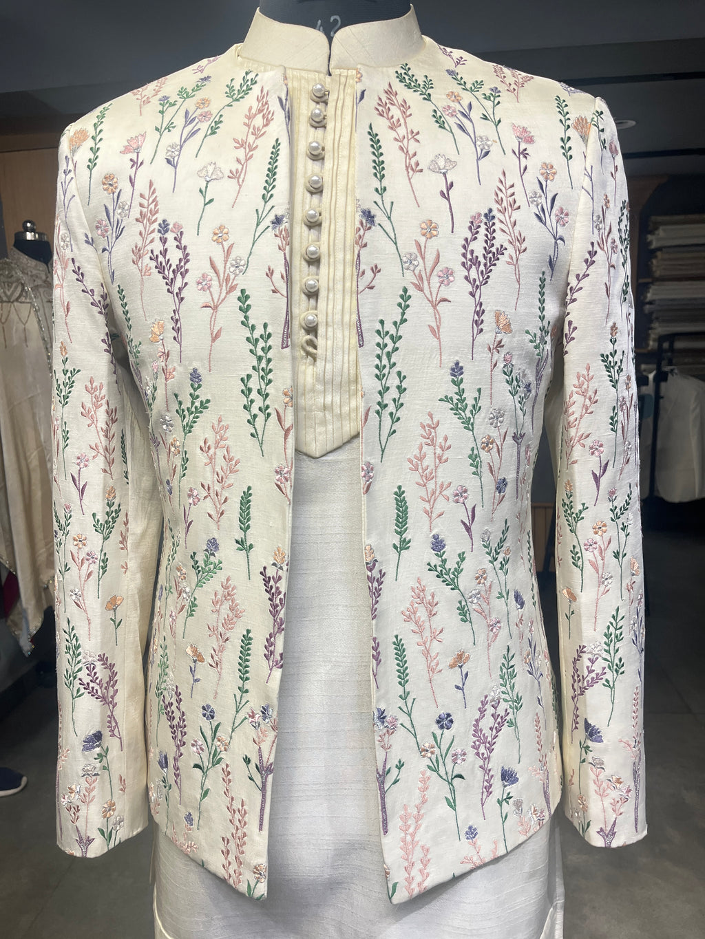 Pastel Vine Embroidered Shrug set