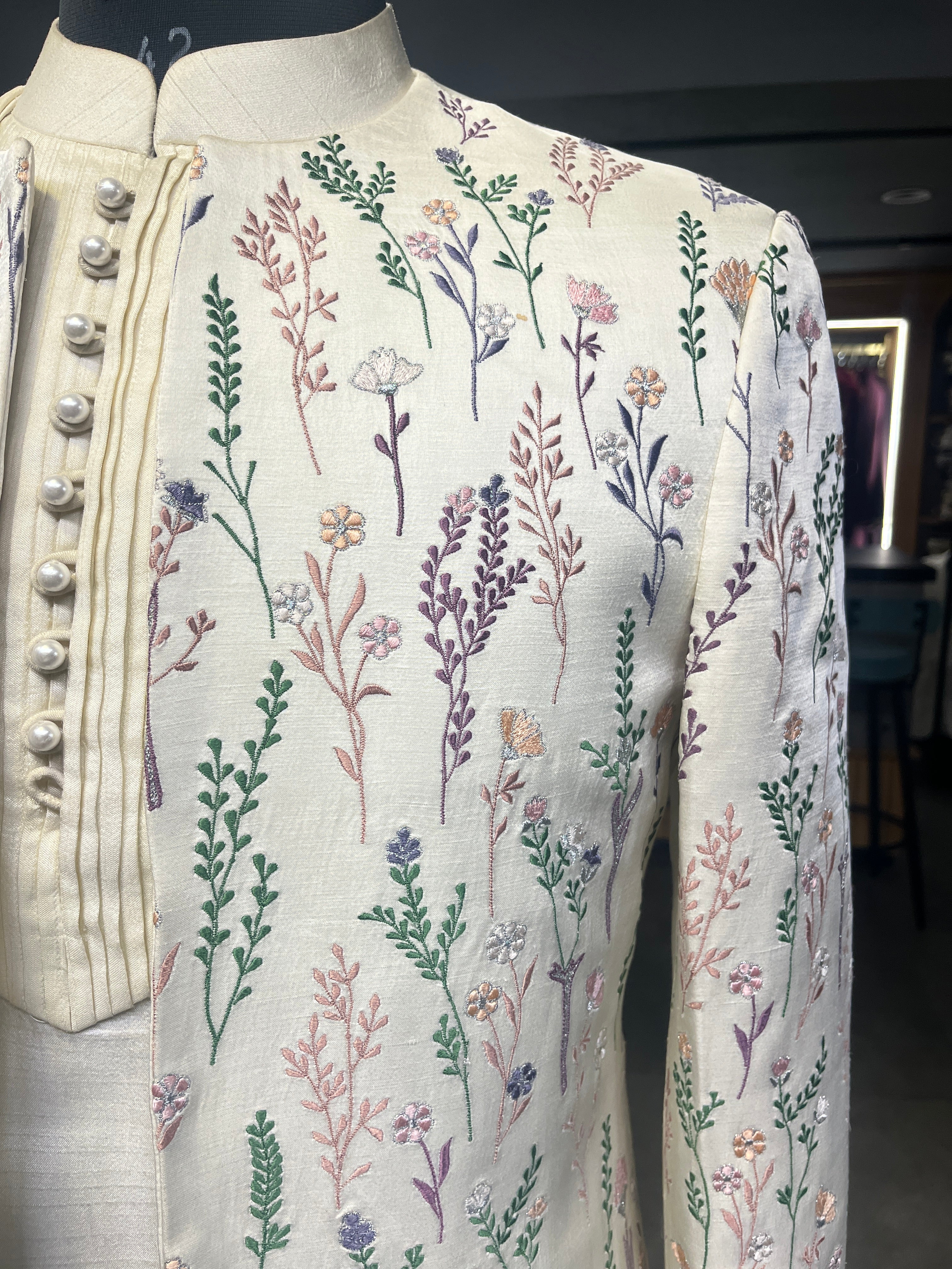 Pastel Vine Embroidered Shrug set
