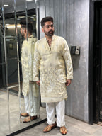 Crème Tissue Bird Kurta
