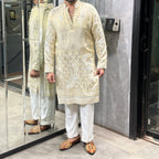 Crème Tissue Bird Kurta