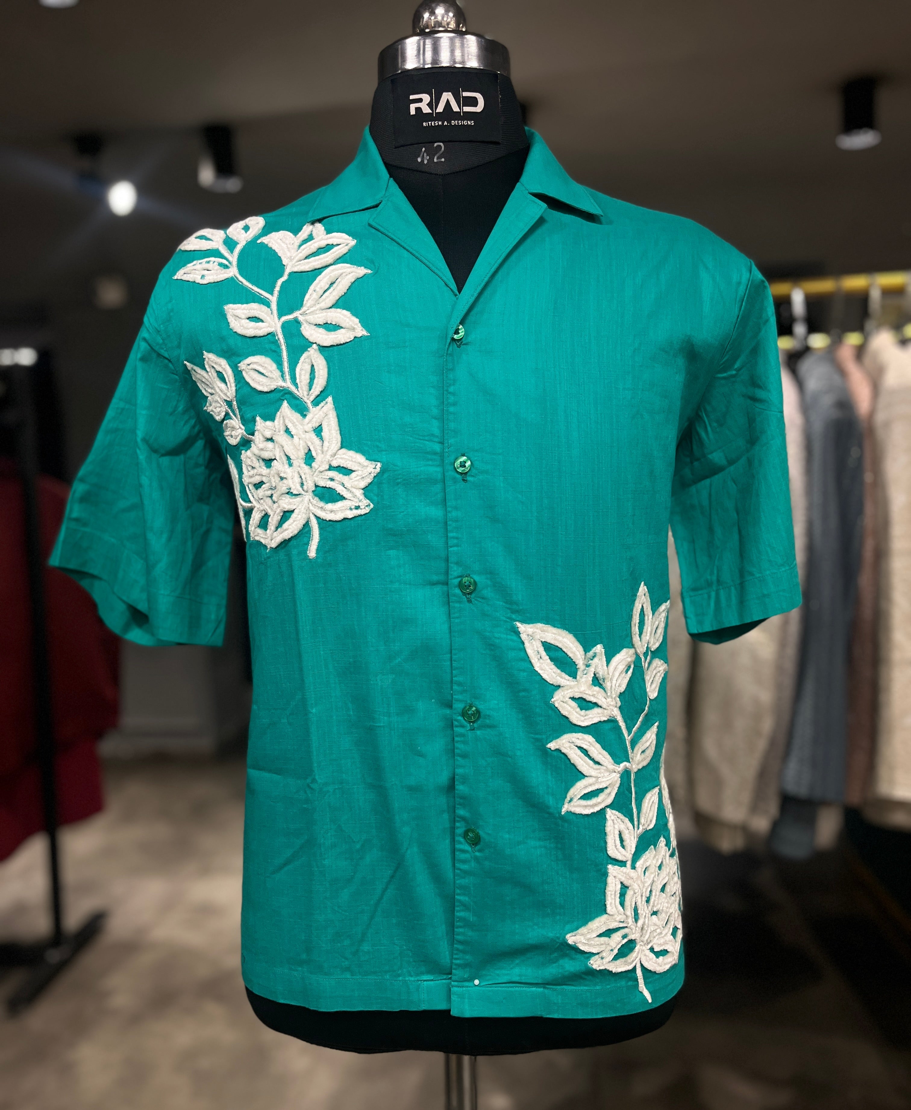 Teal Floral Resort Shirt