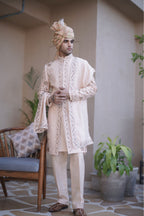 PEACH FLORAL SHERWANI