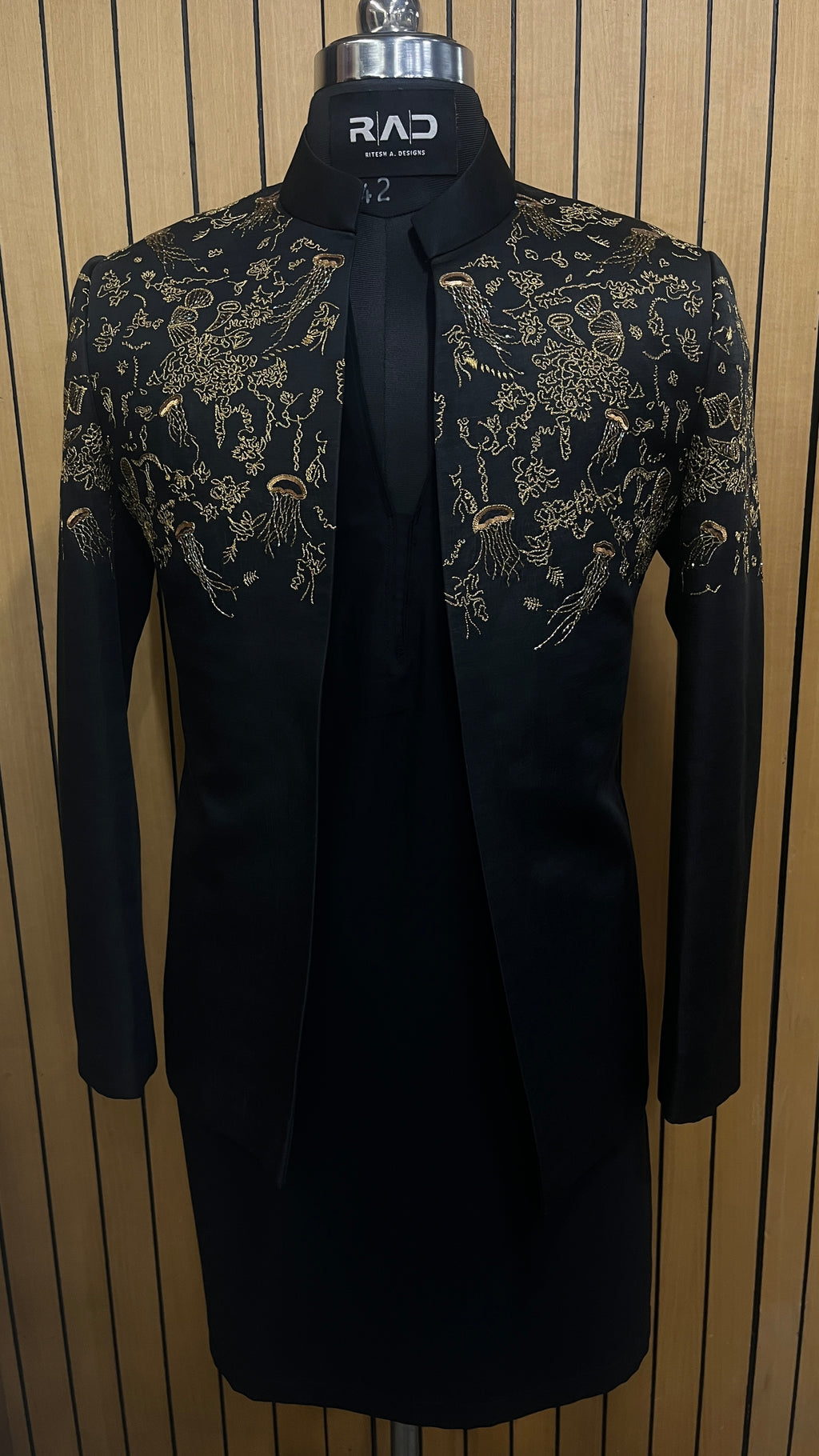 Black Ocean Embroidered Shrug Set
