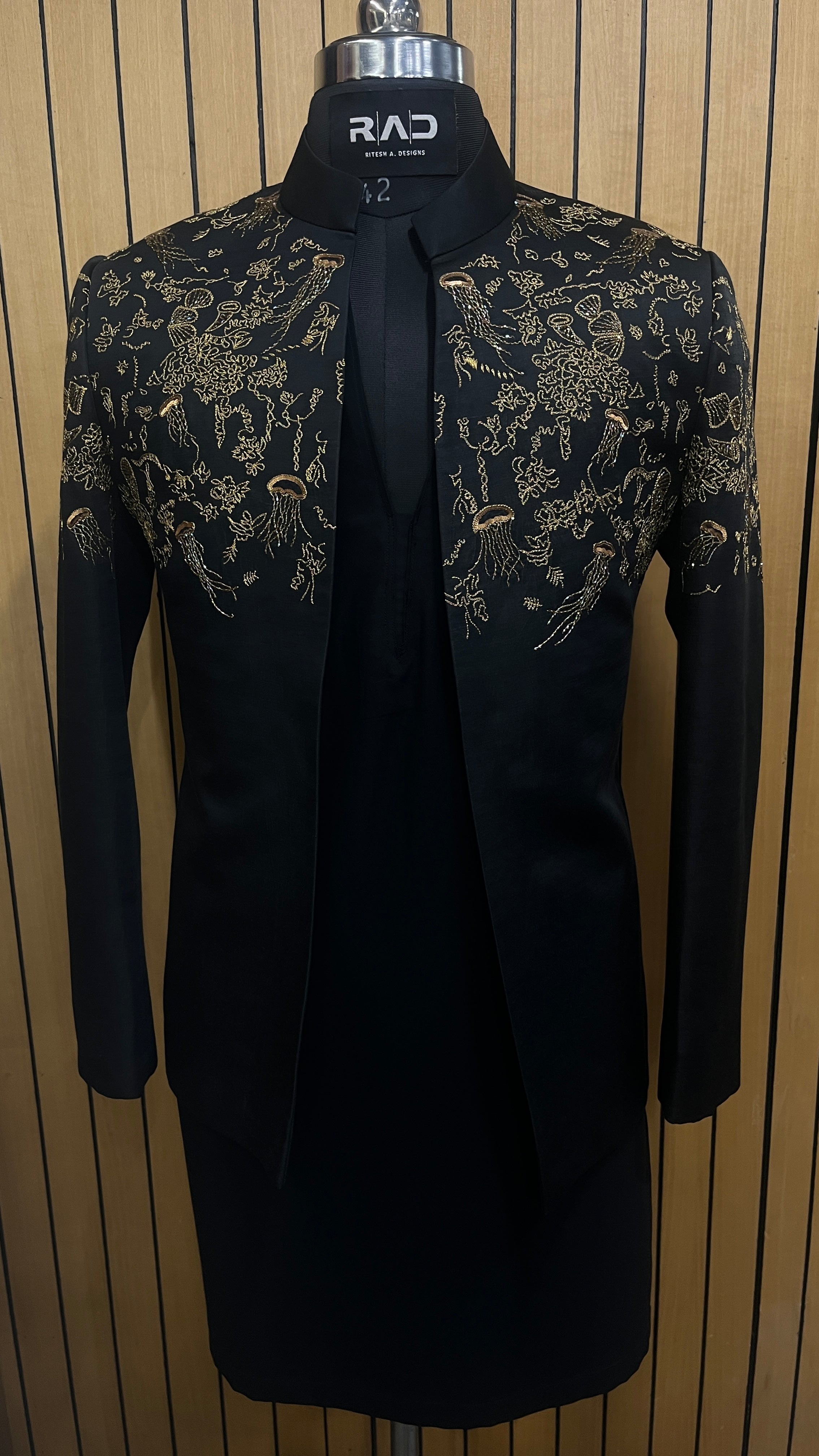 Black Ocean Embroidered Shrug Set