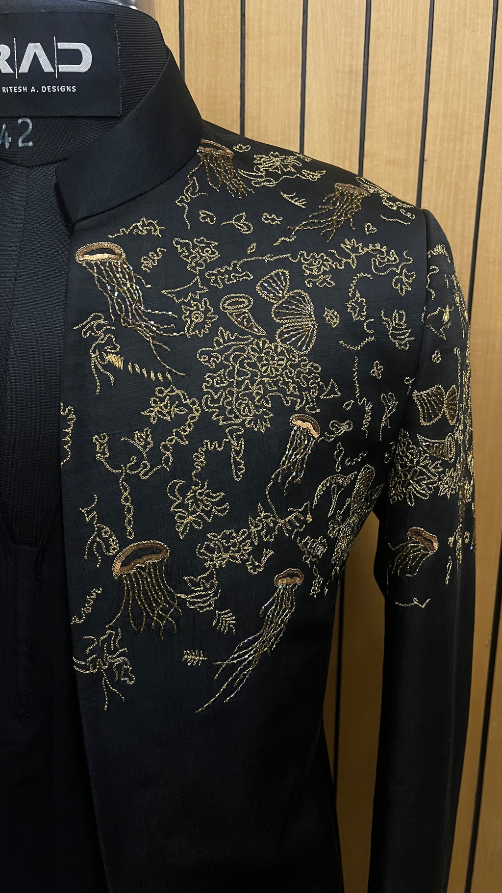 Black Ocean Embroidered Shrug Set