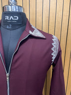 Zarif Noir Embroidered Zip Jacket