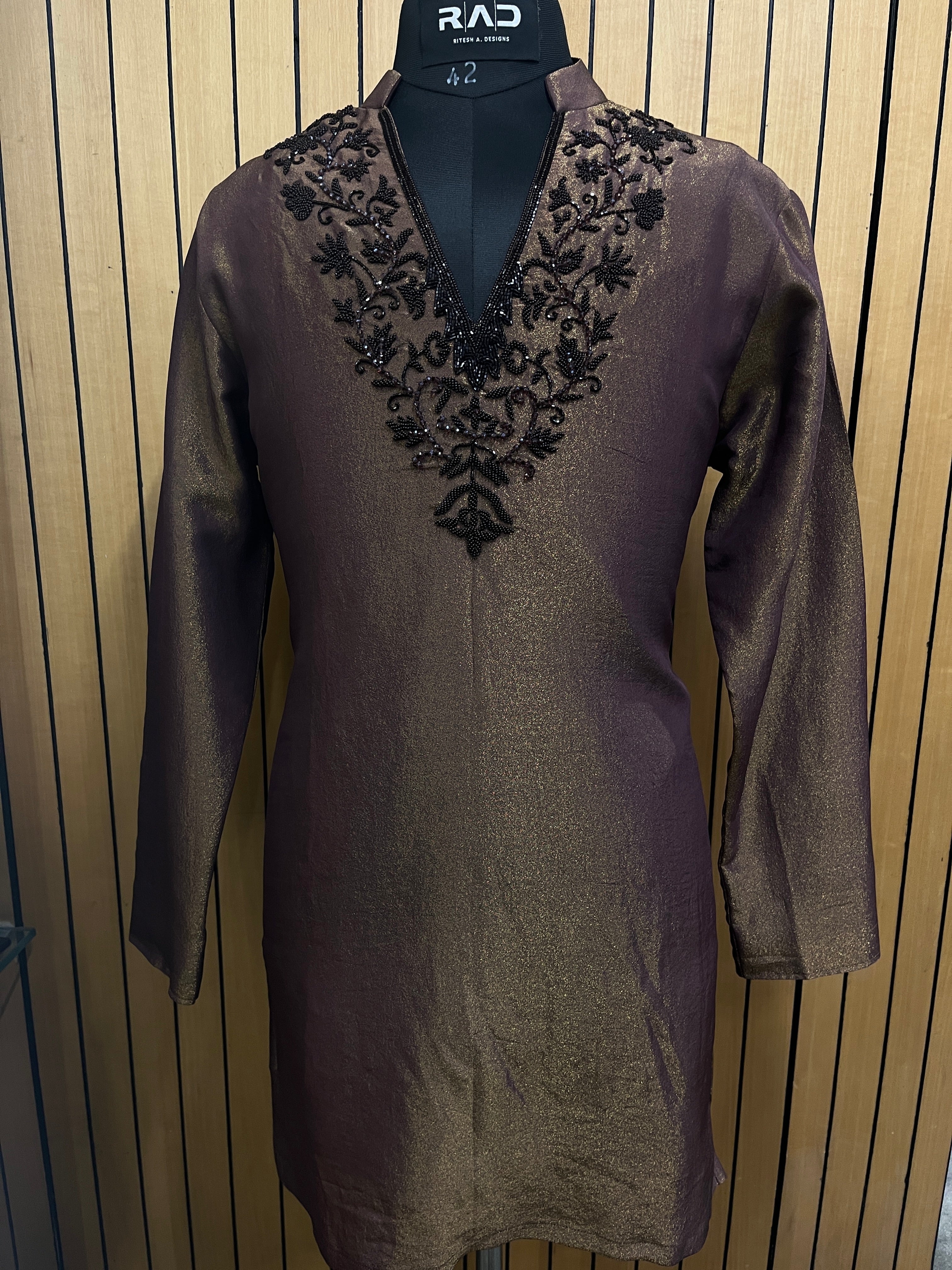Zarqash Brown Tissue Kurta Set