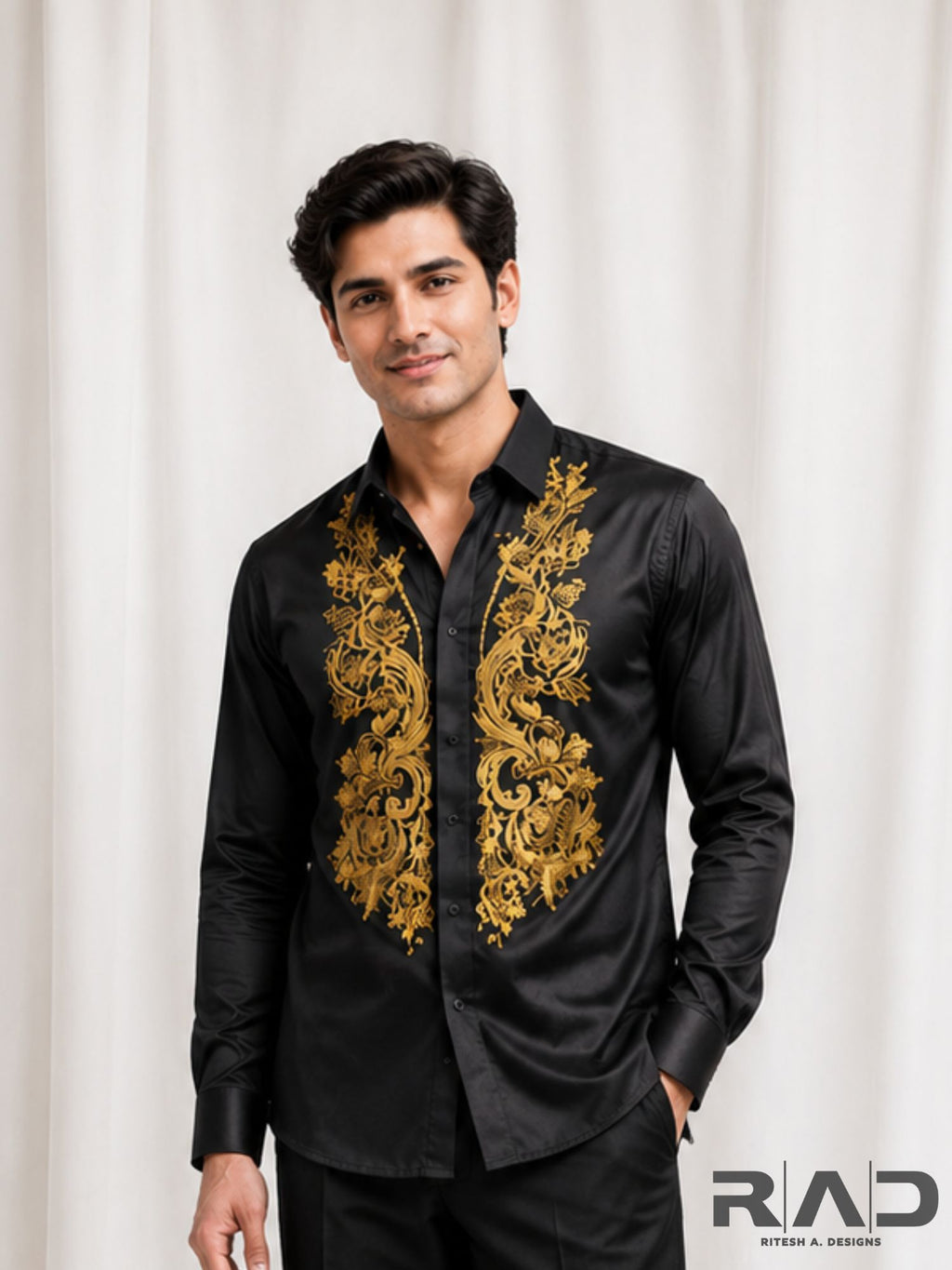 Black gold embroidery Shirt