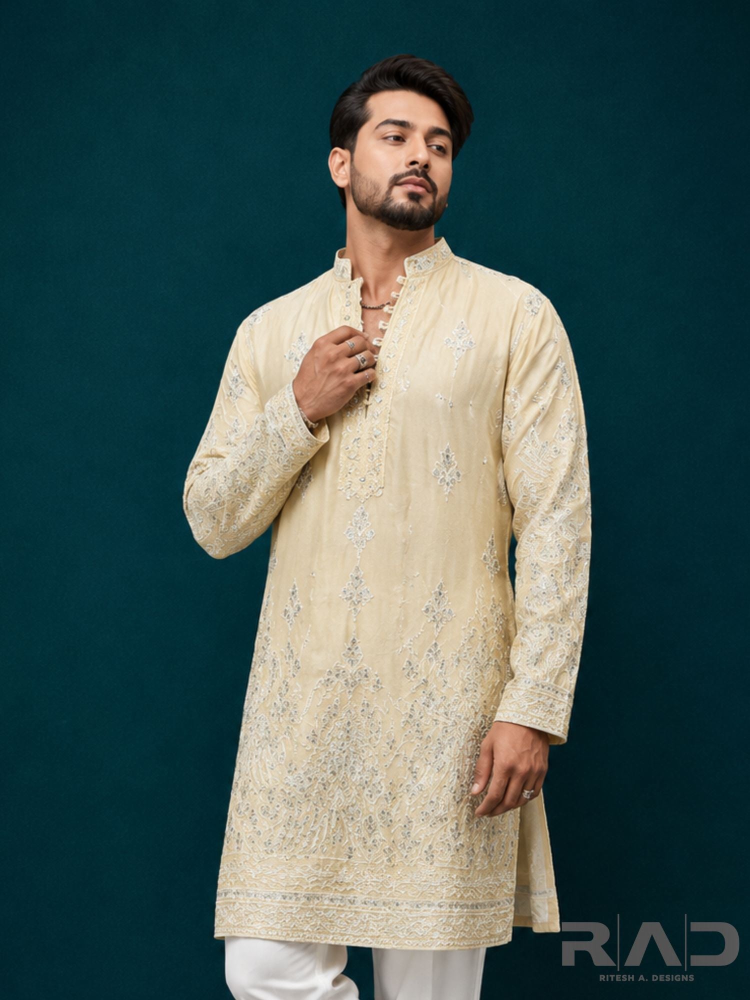 Crème Tissue Bird Kurta