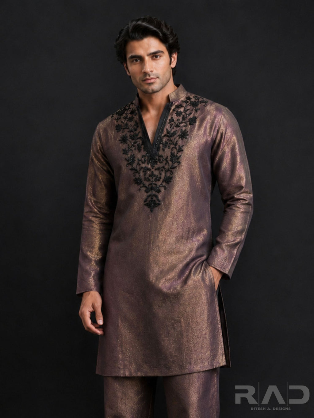 Zarqash Brown Tissue Kurta Set
