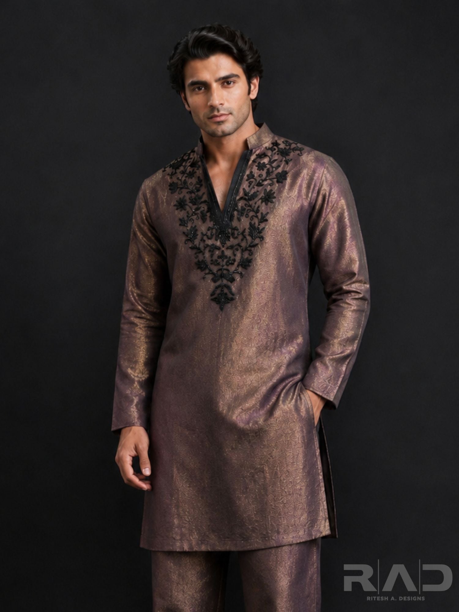 Zarqash Brown Tissue Kurta Set