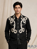 White embroidery Black shirt