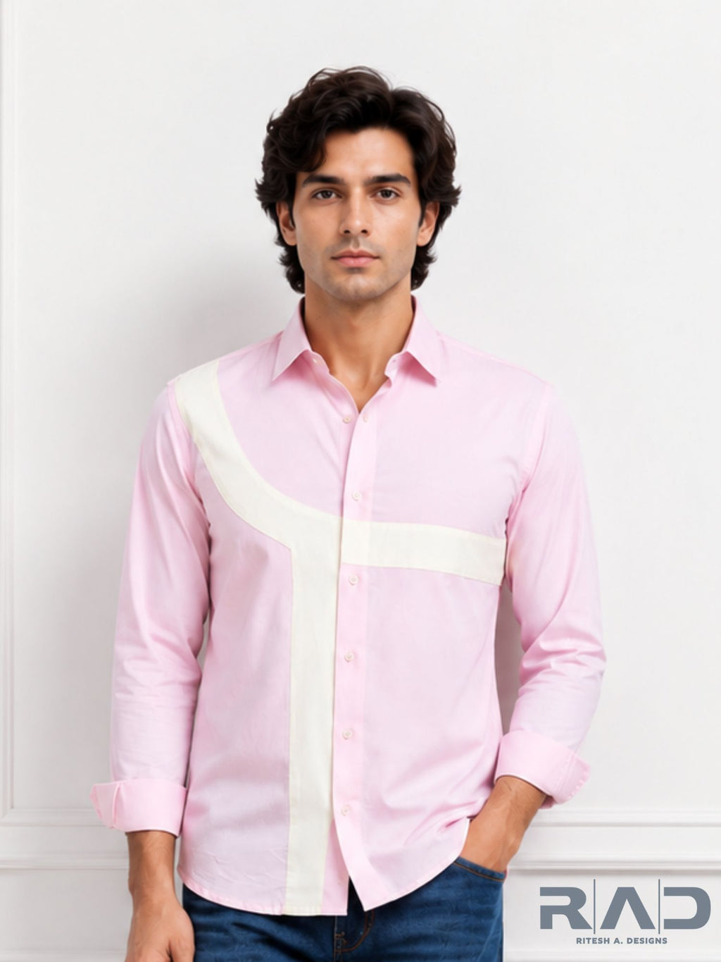 Pink Contrast Panel Shirt