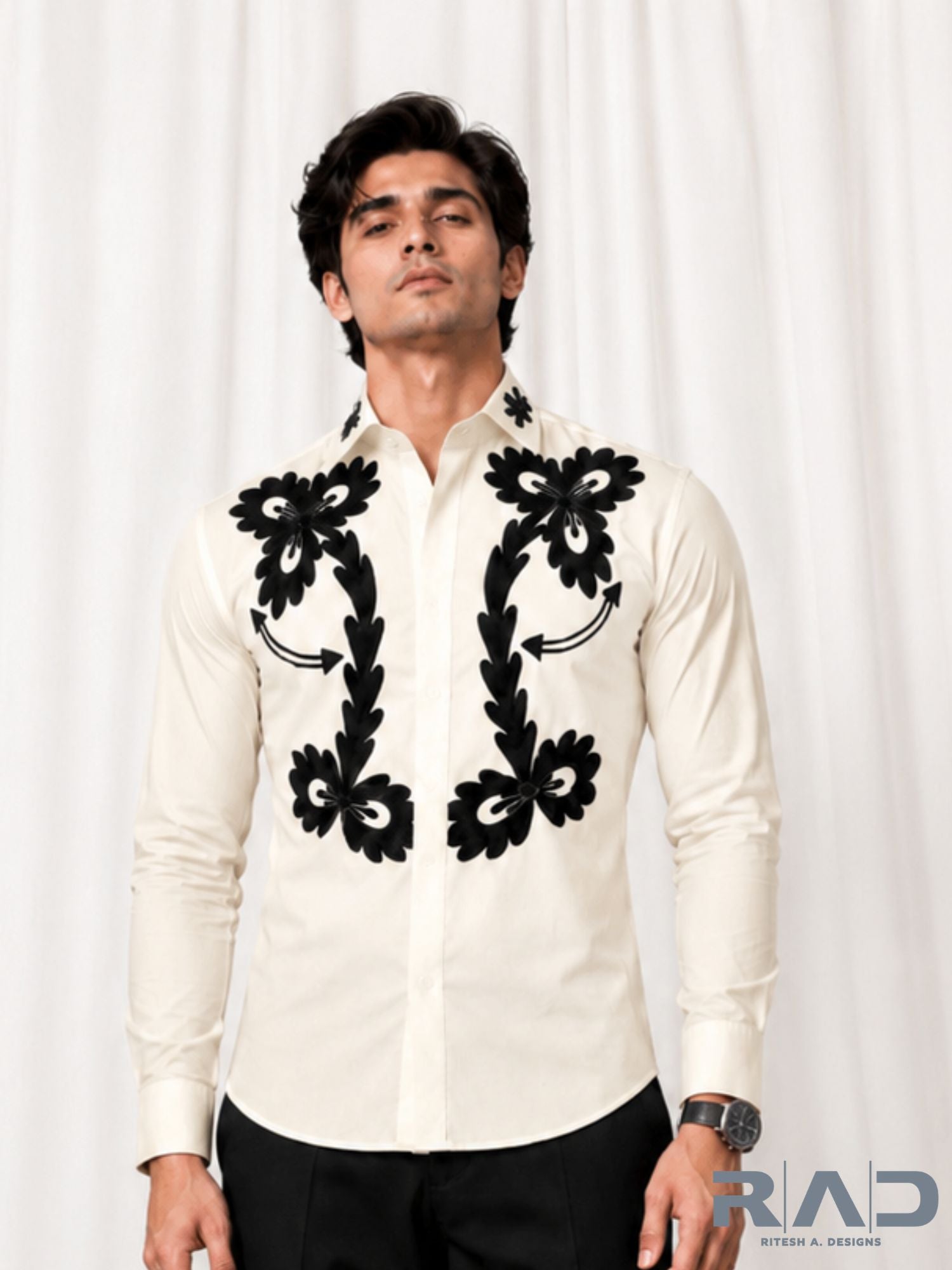 Black Embroidery White Shirt