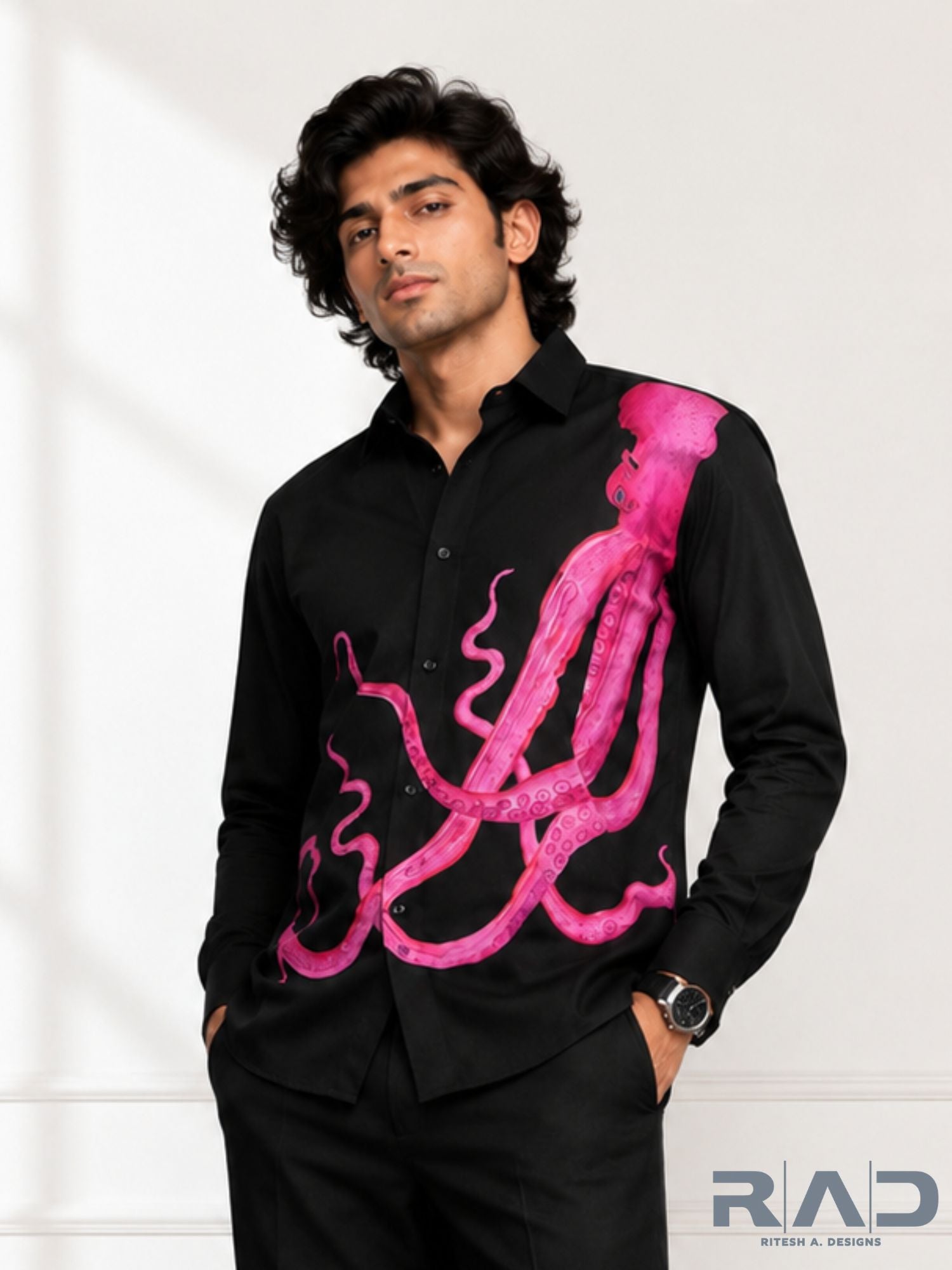 Black Octopus Print Shirt