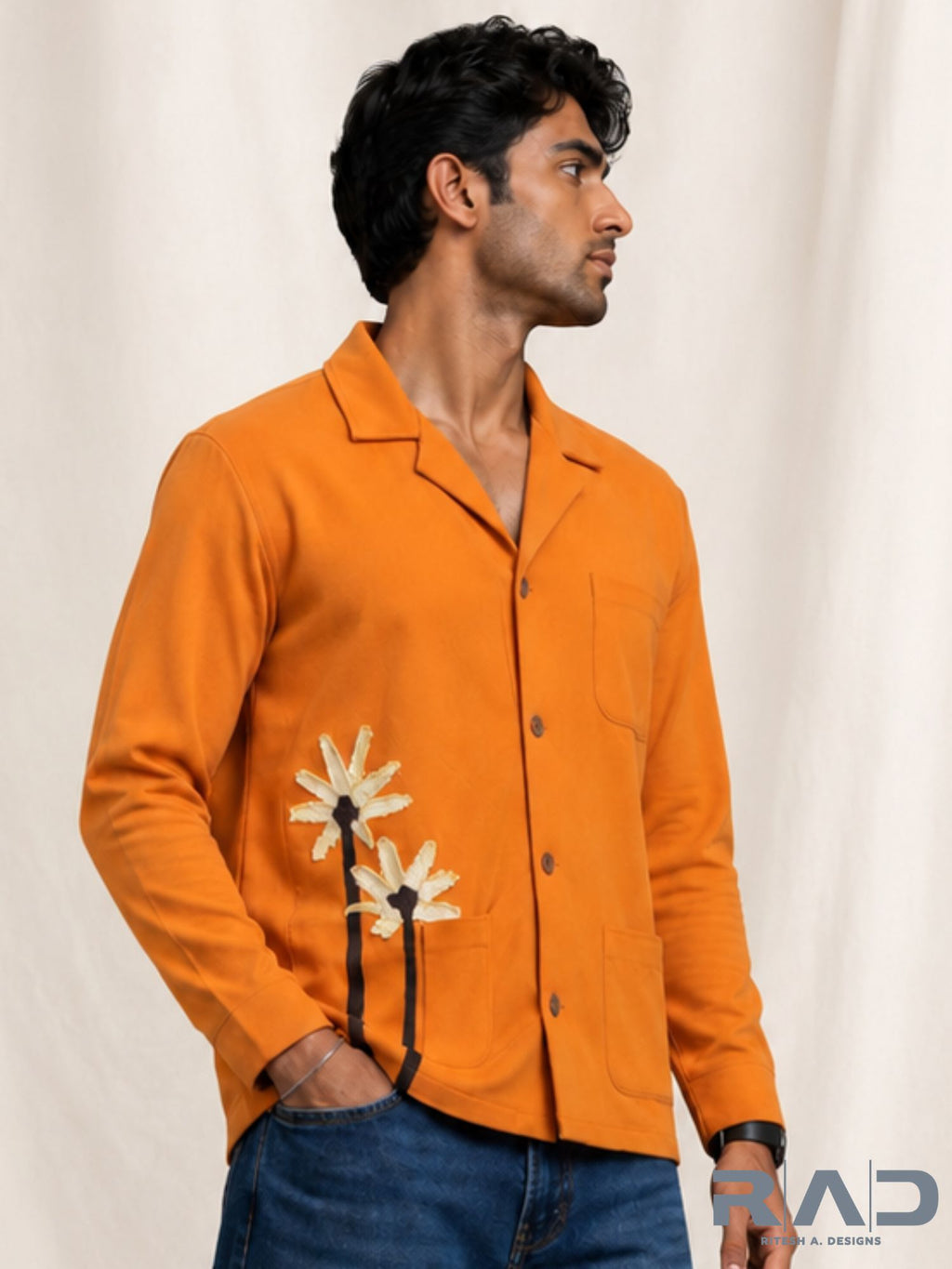 Orange Cuban Collar Shirt