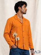 Orange Cuban Collar Shirt