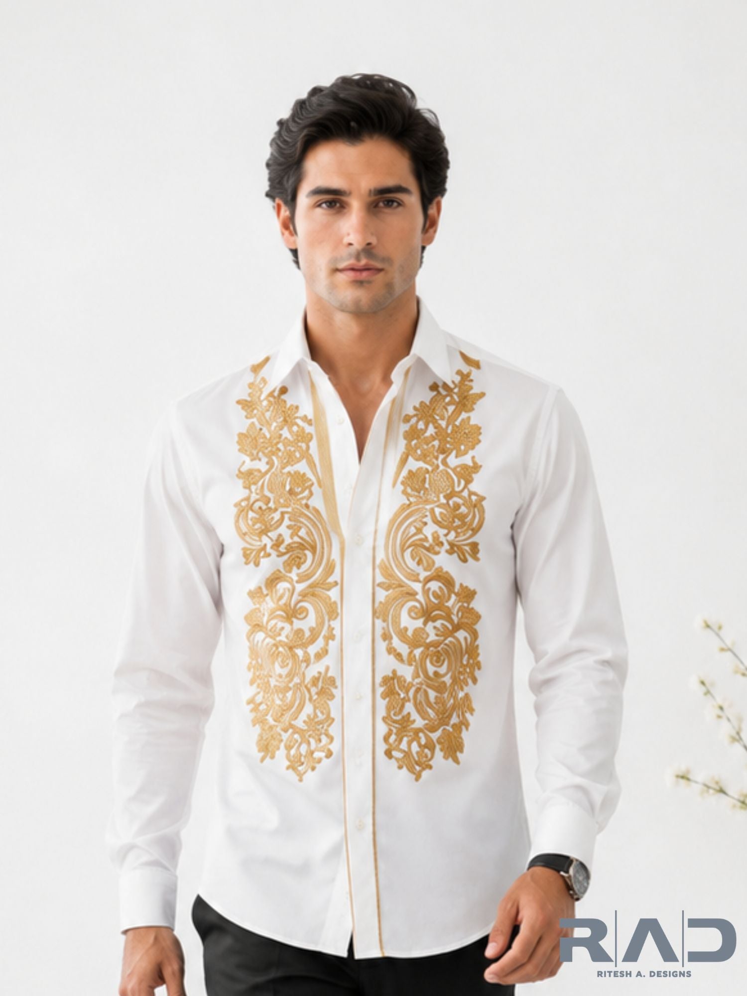 White Gold Embroidered Shirt