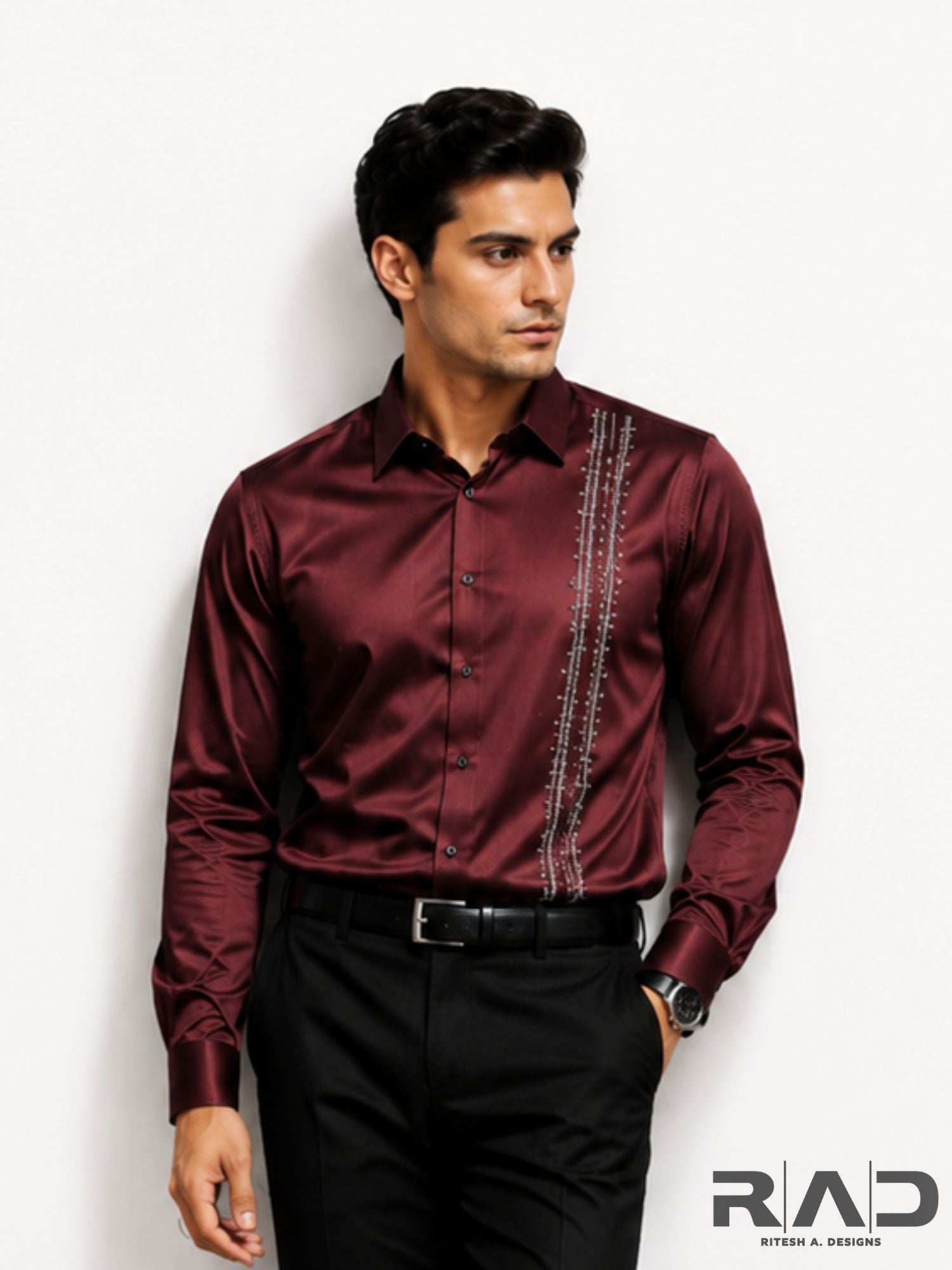 Maroon Crystal Stripe Shirt