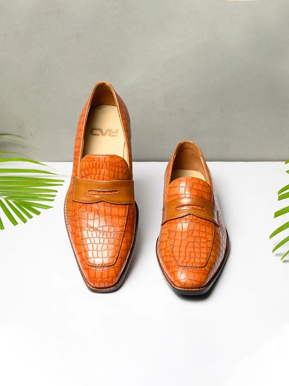 Tan Crocodile Loafer