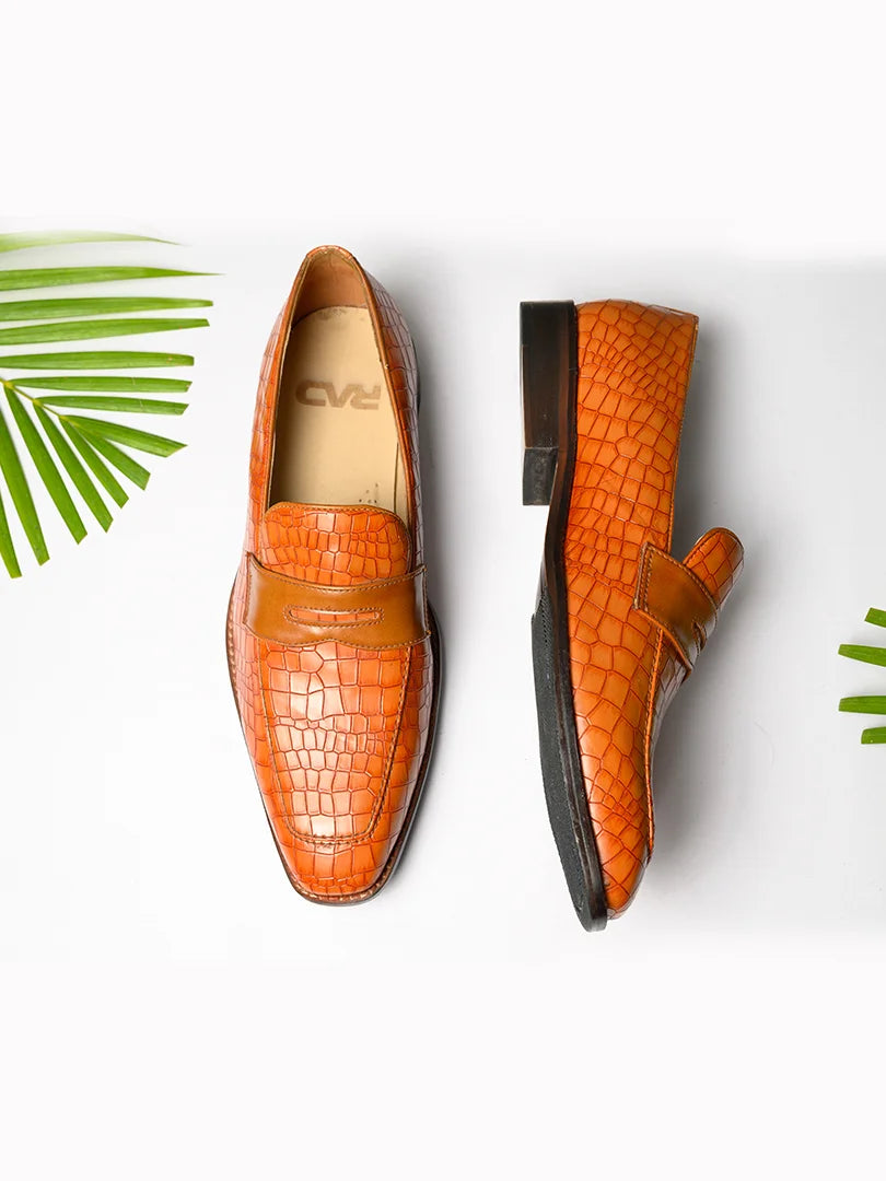 Tan Crocodile Loafer