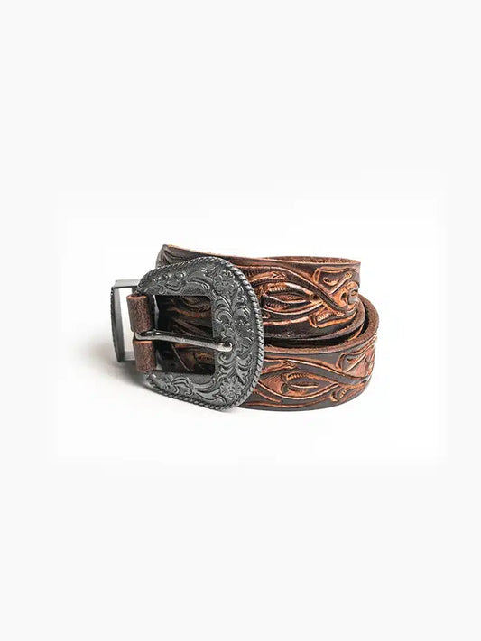 Brown Hand Tooling Leather Belt