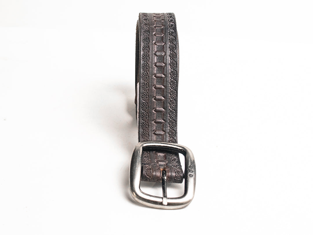 Coffee Brown Leather Hand-Tooled Belt
