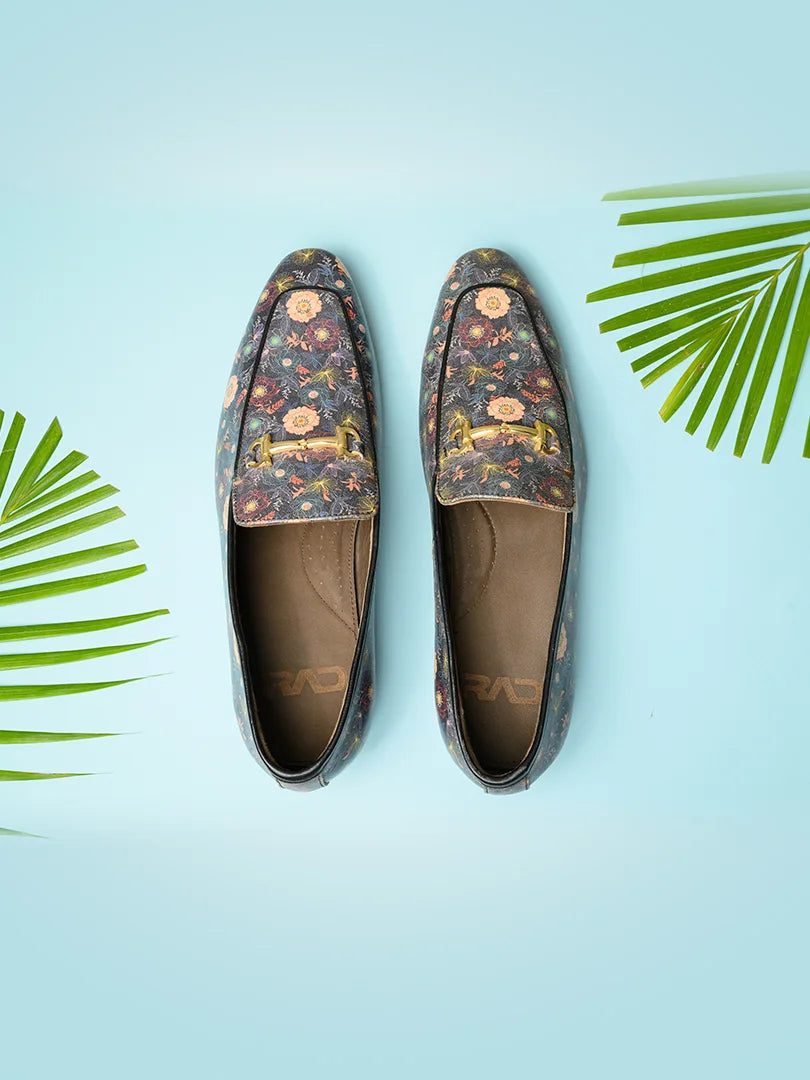 Floral Printed Blue Loafer