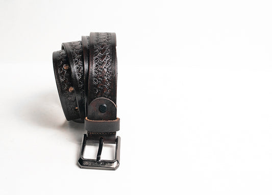 Coffee Brown Leather Hand-Tooled Belt