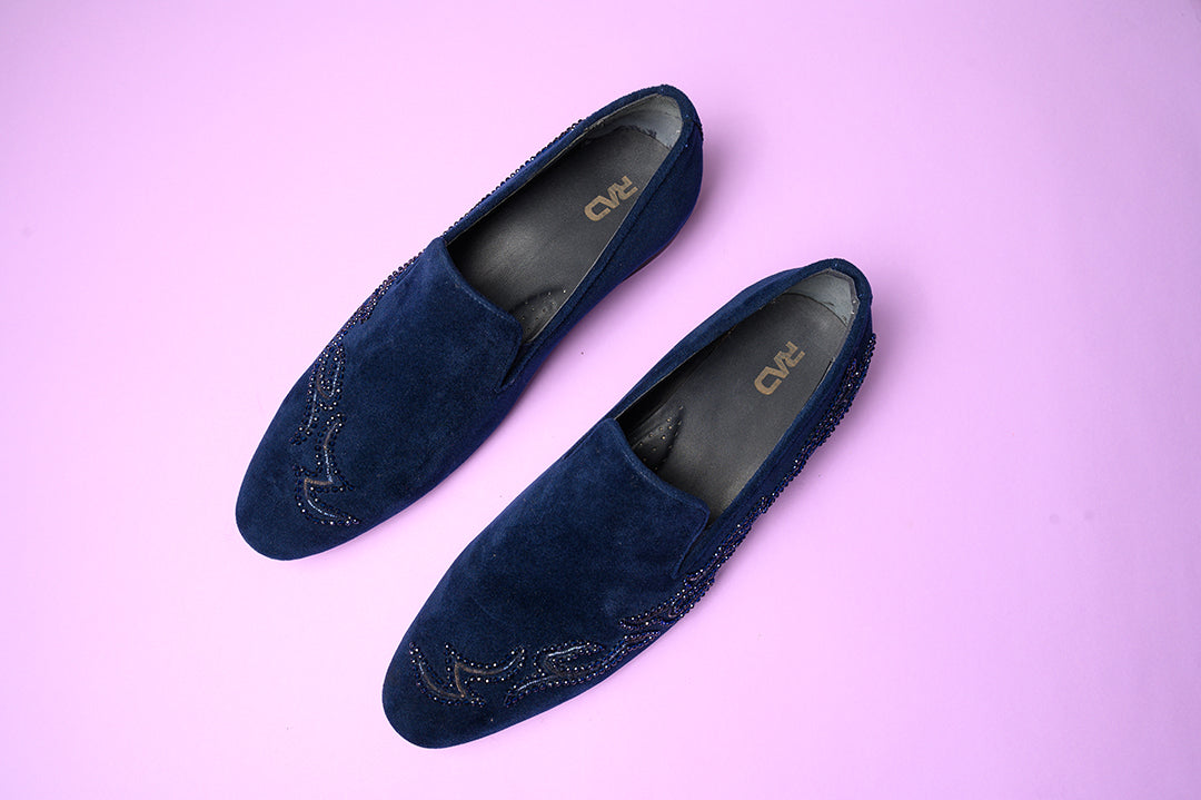 Blue Velvet  Embroidered Loafer