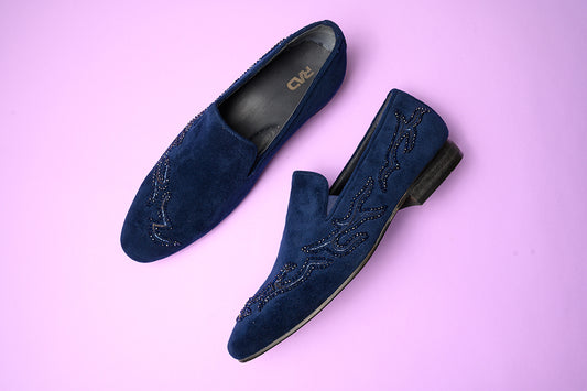 Blue Velvet  Embroidered Loafer