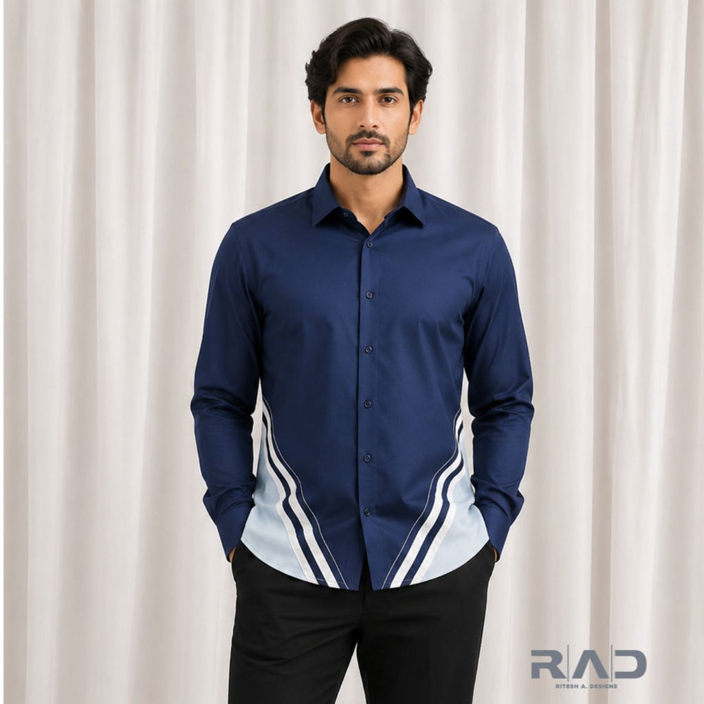 Navy Crest Contrast Designer Shirt
