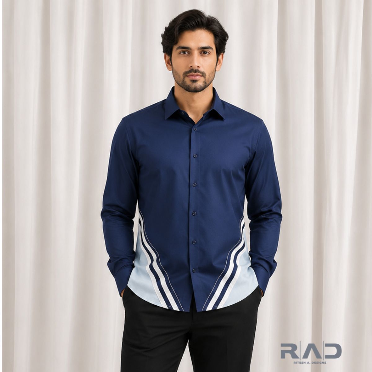 Navy Crest Contrast Designer Shirt