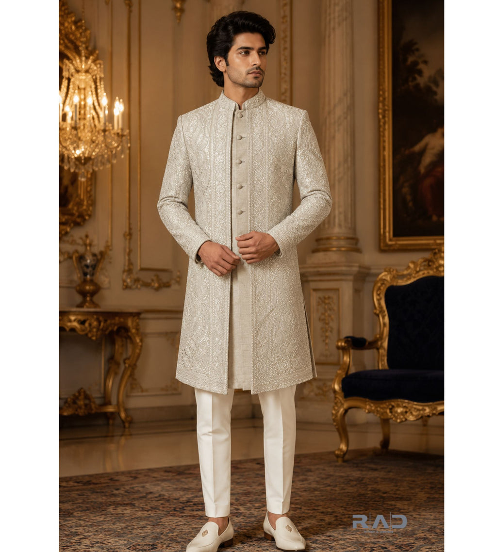 Rajyansh Ivory Paisley Embroidered Sherwani