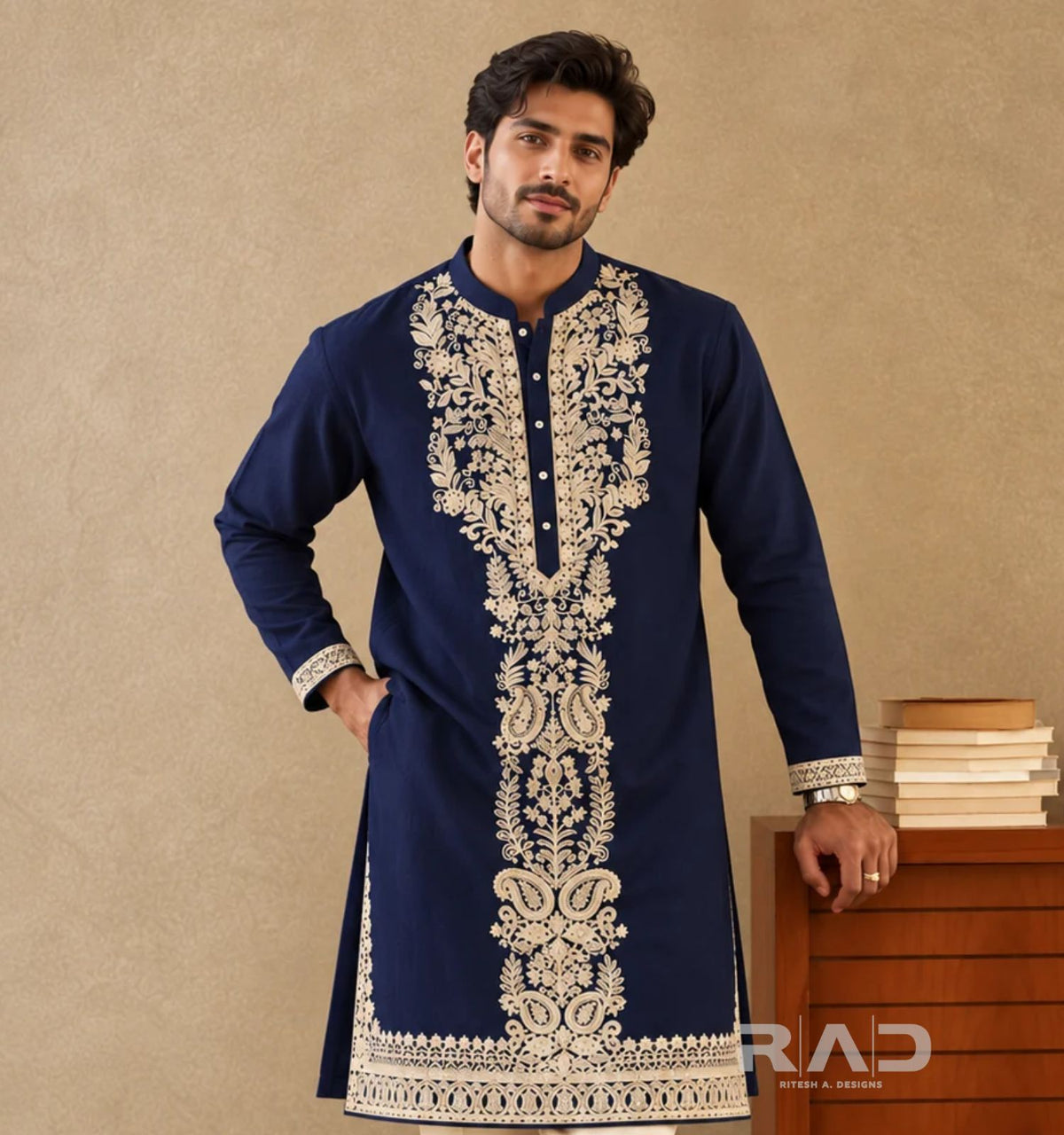 Navy Heritage Kurta